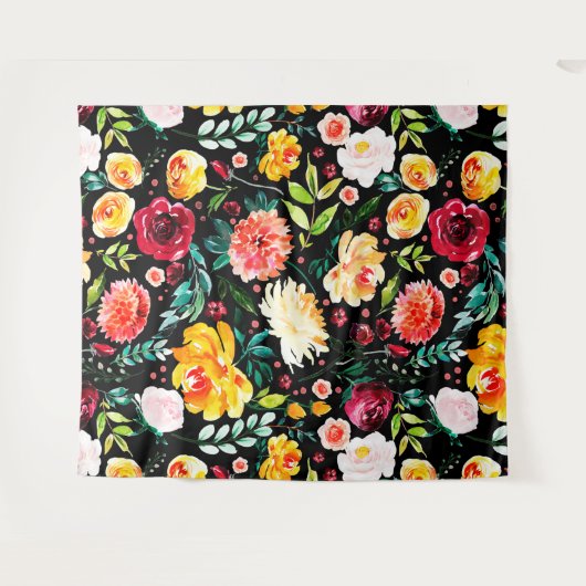 Kleurrijke Engelse tuin waterverf bloemenpatroon Wandkleed (Voorkant (horizontaal))