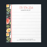 Kleurrijke Engelse tuin Waterverf Flowers Notitieblok<br><div class="desc">Moderne kleurrijke waterverven Engelse tuin zomerbloemenpatroon over een aangepaste zwarte achtergrond,  to-do lijst.  tekst in koraalrood en zwart.</div>