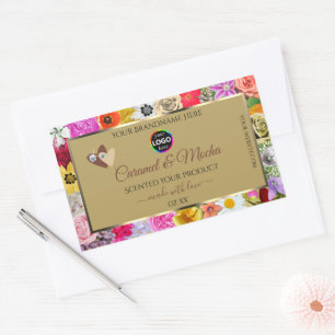 Kleurrijke etiketten met bloembeige producten Hore