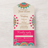 Kleurrijke etnische Mandala Bold & Heldere Bruilof All In One Uitnodiging (Binnen)