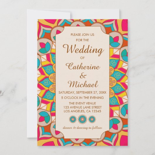 Kleurrijke etnische Mandala Bold & Heldere Bruilof Kaart (Voorkant)