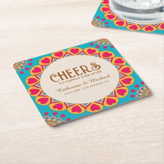 Kleurrijke etnische Mandala Bold & Heldere Bruilof Kartonnen Onderzetters (Schuin)