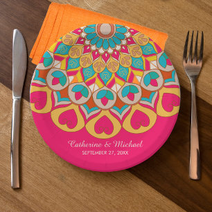 Kleurrijke etnische Mandala Bold & Heldere Bruilof Papieren Bordje