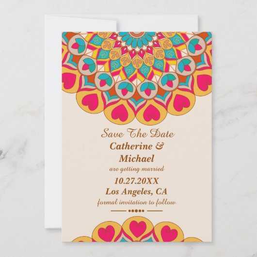 Kleurrijke etnische Mandala Bold & Heldere Bruilof Save The Date (Voorkant)