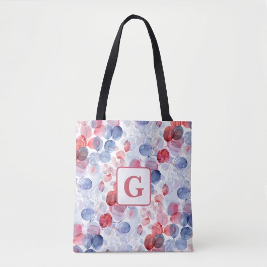 Kleurrijke Eucalyptus Waterverf Bladeren monogram Tote Bag (Voorkant)