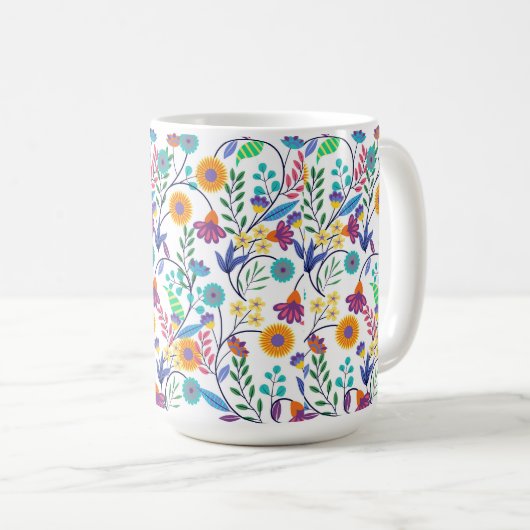 Kleurrijke exotische bloemen achtergrond patroon-2 koffiemok (Voorkant rechts)