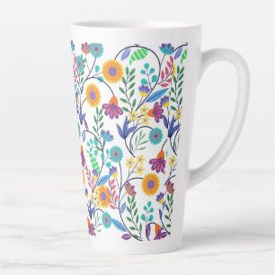 Kleurrijke exotische bloemen achtergrond patroon-2 latte mok