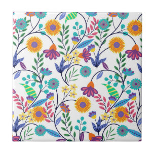 Kleurrijke exotische bloemen achtergrond patroon-2 tegeltje