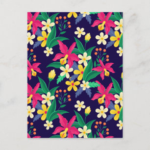 Kleurrijke Exotische Bloemen Bladeren Patroon-2302 Briefkaart