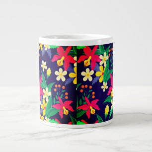 Kleurrijke Exotische Bloemen Bladeren Patroon-2302 Grote Koffiekop