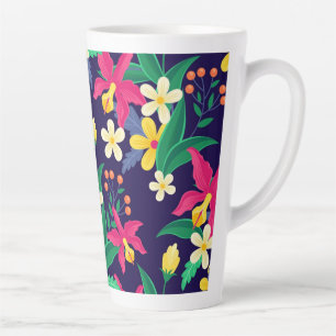 Kleurrijke Exotische Bloemen Bladeren Patroon-2302 Latte Mok
