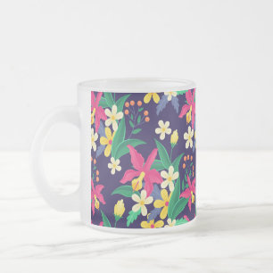 Kleurrijke Exotische Bloemen Bladeren Patroon-2302 Matglas Koffiemok
