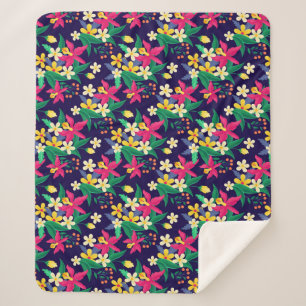Kleurrijke Exotische Bloemen Bladeren Patroon-2302 Sherpa Deken