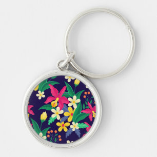 Kleurrijke Exotische Bloemen Bladeren Patroon-2302 Sleutelhanger