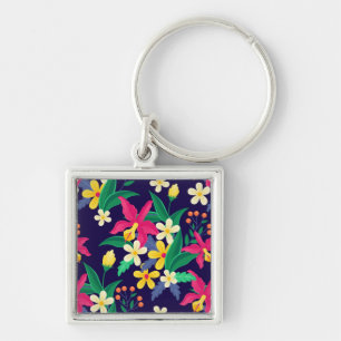 Kleurrijke Exotische Bloemen Bladeren Patroon-2302 Sleutelhanger