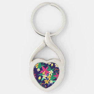 Kleurrijke Exotische Bloemen Bladeren Patroon-2302 Sleutelhanger