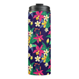 Kleurrijke Exotische Bloemen Bladeren Patroon-2302 Thermosbeker