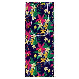 Kleurrijke Exotische Bloemen Bladeren Patroon-2302 Wijn Cadeautas