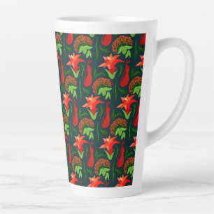 Kleurrijke Exotische Bloemen Bladeren Patroon Latte Mok