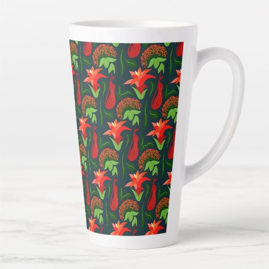 Kleurrijke Exotische Bloemen Bladeren Patroon Latte Mok (Rechts)
