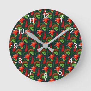 Kleurrijke Exotische Bloemen Bladeren Patroon Ronde Klok
