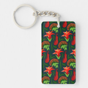 Kleurrijke Exotische Bloemen Bladeren Patroon Sleutelhanger