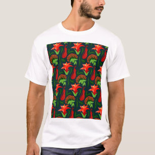 Kleurrijke Exotische Bloemen Bladeren Patroon T-shirt