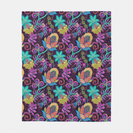 Kleurrijke exotische bloemen glaskralen textuur fleece deken (Voorkant)