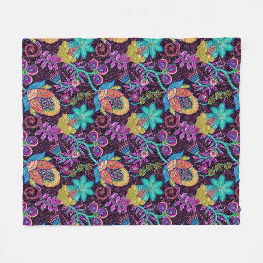 Kleurrijke exotische bloemen glaskralen textuur fleece deken (Voorkant (Horizontaal))