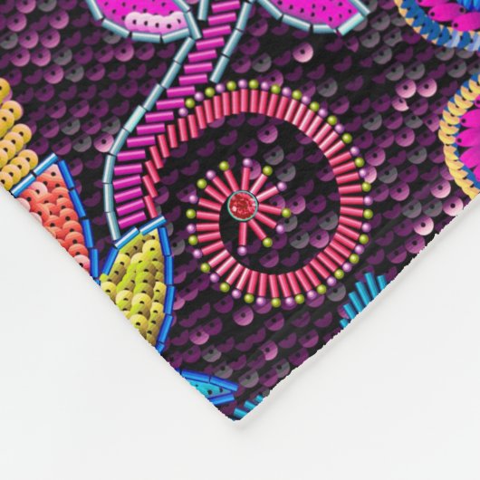 Kleurrijke exotische bloemen glaskralen textuur fleece deken (Hoek)