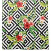 Kleurrijke exotische bloemen Modern geometrisch pa Douchegordijn (Voorkant)