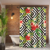 Kleurrijke exotische bloemen Modern geometrisch pa Douchegordijn