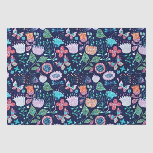 Kleurrijke exotische bloemen naadloos patroon tissuepapier (Voorkant)