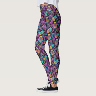 Kleurrijke exotische bloemen patroon glas-kralen l leggings