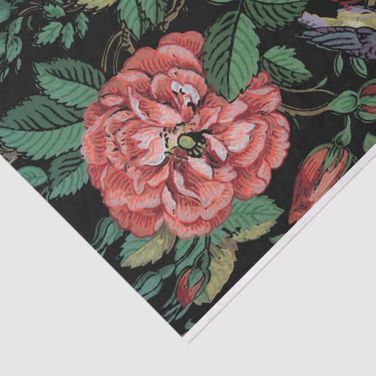 Kleurrijke exotische bloemen & vogel-zwarte achter tissuepapier (Detail)