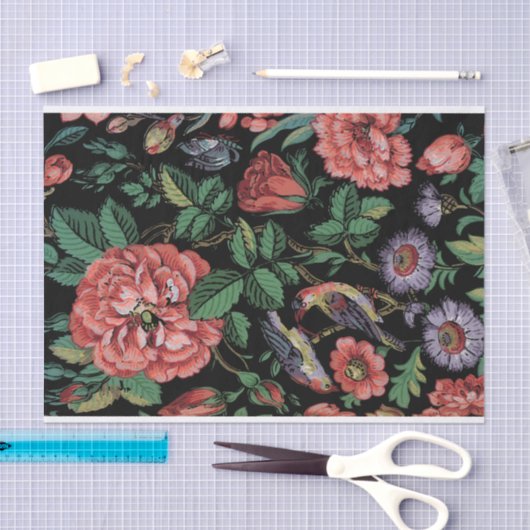 Kleurrijke exotische bloemen & vogel-zwarte achter tissuepapier (Craft)