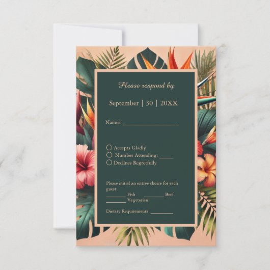 Kleurrijke exotische Hawaiiaanse tropische bruilof RSVP Kaartje (Voorkant)