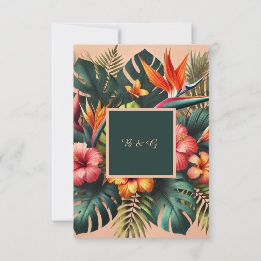 Kleurrijke exotische Hawaiiaanse tropische bruilof RSVP Kaartje (Achterkant)