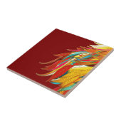 Kleurrijke exotische stammenveren rood tegeltje (Zijkant)