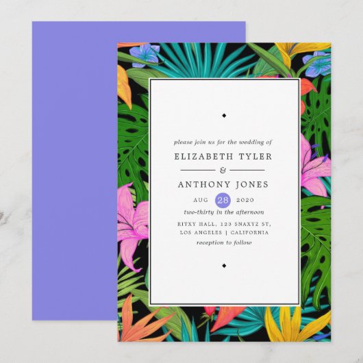 Kleurrijke exotische tropische bruiloft kaart (Voorkant / Achterkant)