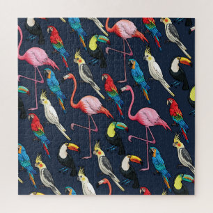 Kleurrijke exotische vogels donker patroon legpuzzel