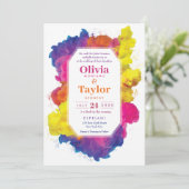 Kleurrijke explosie regenboog huwelijksfeest kaart (Staand voorkant)