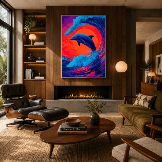 Kleurrijke Expressionistische Dolfijn Golf Muurkun Poster