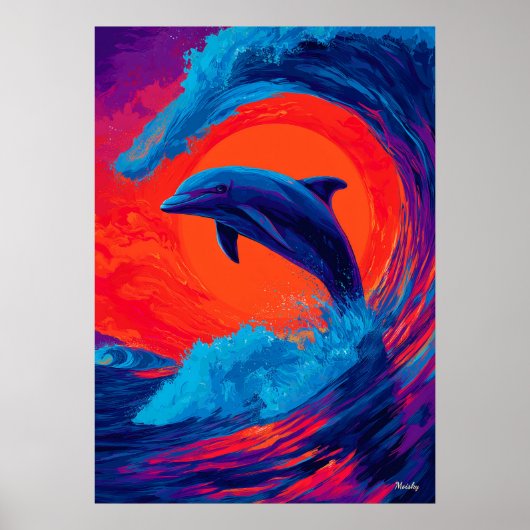 Kleurrijke Expressionistische Dolfijnengolf Wandsc Poster (Voorkant)