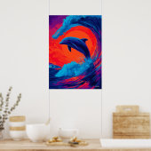 Kleurrijke Expressionistische Dolfijnengolf Wandsc Poster (Keuken)