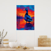 Kleurrijke expressionistische eend zonsondergang m poster (Keuken)