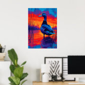 Kleurrijke expressionistische eend zonsondergang m poster (Thuiskantoor)