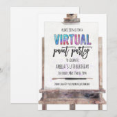 Kleurrijke Ezel Virtuele Schilderfeest Verjaardag Kaart (Voorkant / Achterkant)