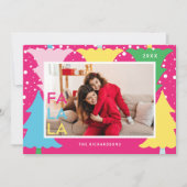 Kleurrijke FA LA Neon Fun Kerstboom Foto Feestdagenkaart (Voorkant)