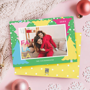Kleurrijke FA LA Neon Fun Kerstboom Foto Feestdagenkaart